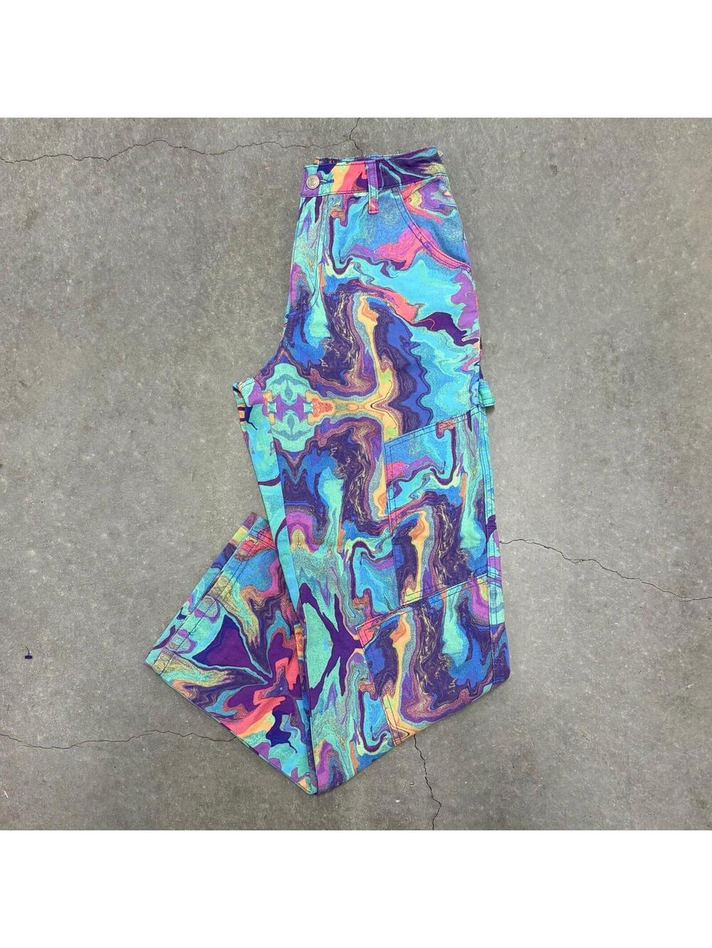 Forever 21 Oil Slick Marble Paint Carpenter Cargo Jeans